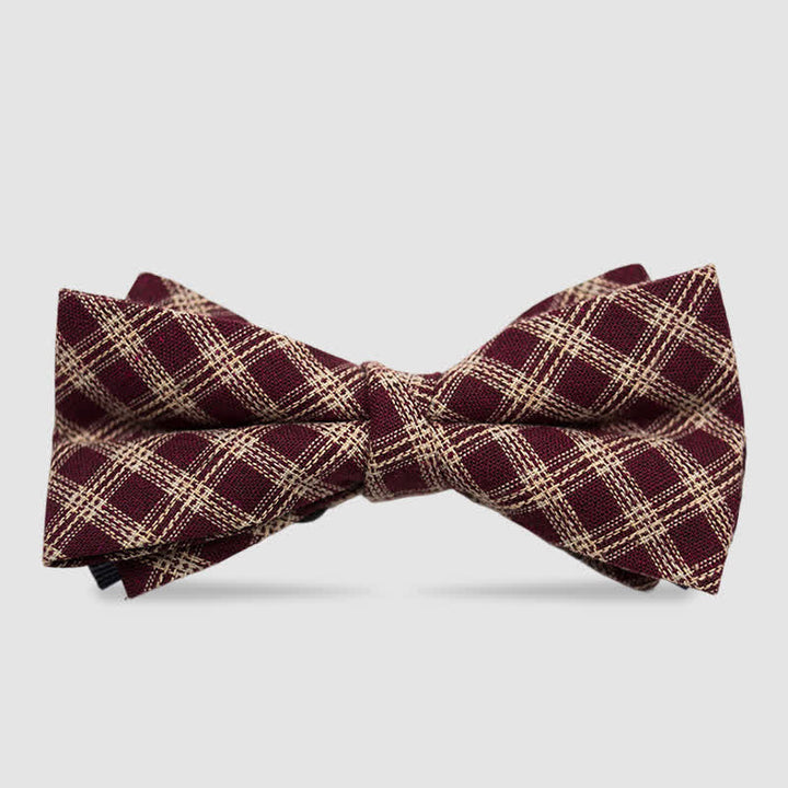 Men's British Style Checked Striped Coffee Cotton Bow Tie - Style #11 - image 12