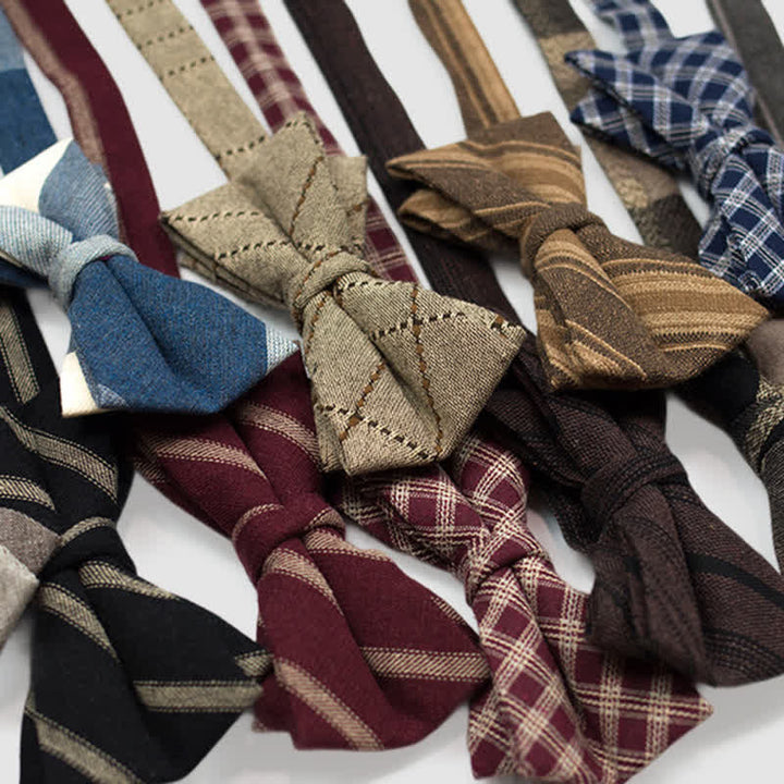 Men's British Style Checked Striped Coffee Cotton Bow Tie - image 1