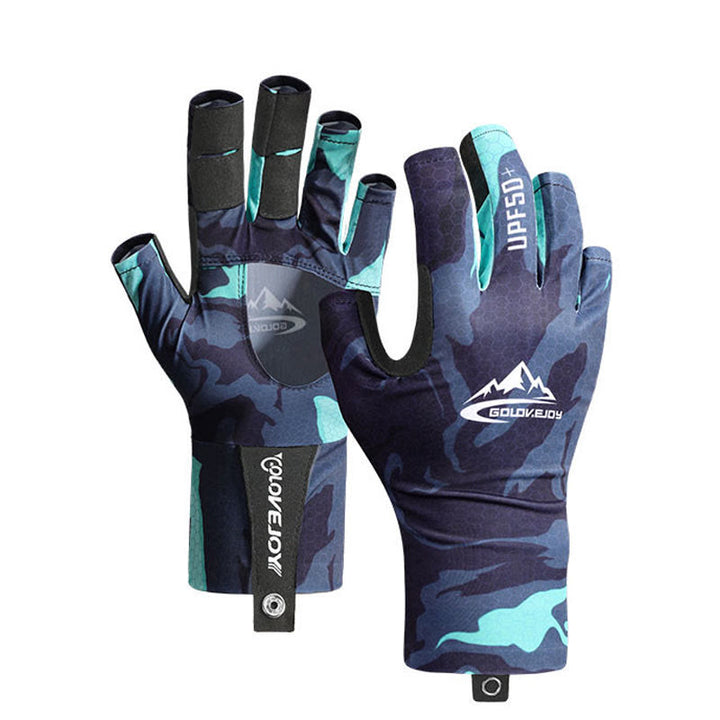 Outdoor Fishing UV Protective Half Finger Ice Silk Fabric Gloves - Dark Blue - XL - image 11