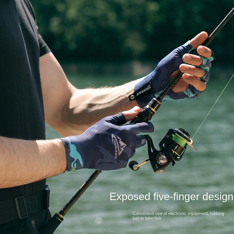 Outdoor Fishing UV Protective Half Finger Ice Silk Fabric Gloves - image 6