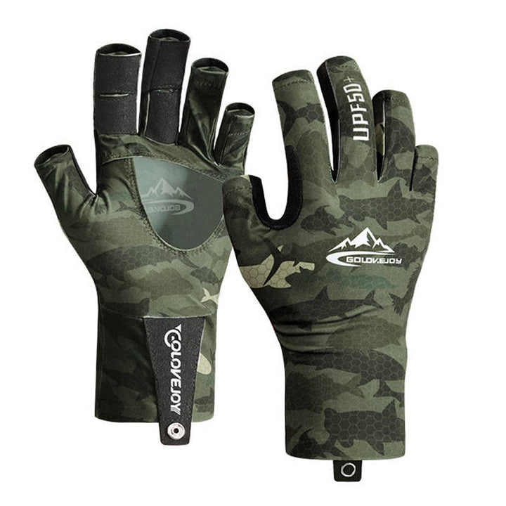 Outdoor Fishing UV Protective Half Finger Ice Silk Fabric Gloves - Army Green - XL - image 0