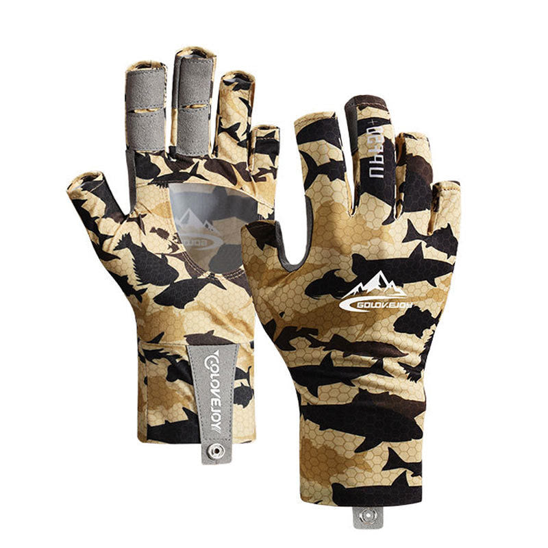 Outdoor Fishing UV Protective Half Finger Ice Silk Fabric Gloves - Camouflage Khaki - XL - image 12