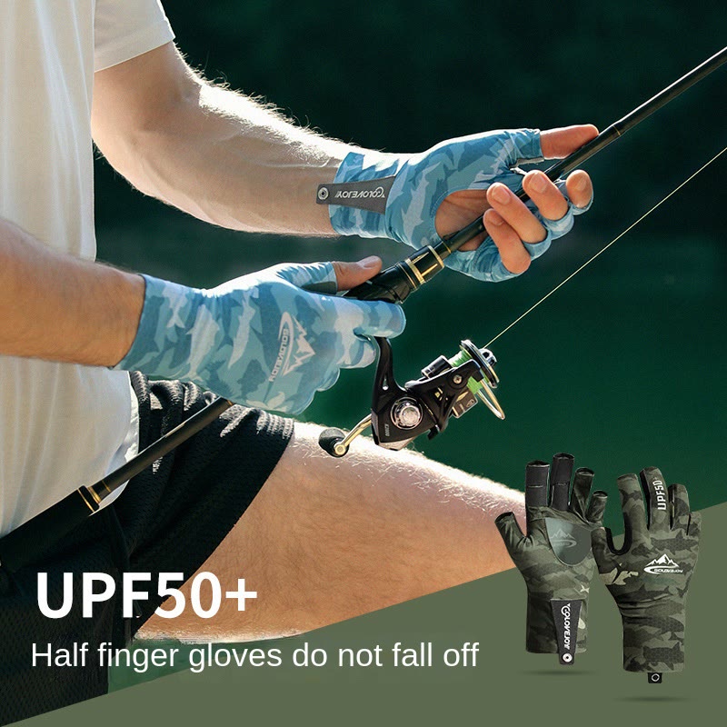 Outdoor Fishing UV Protective Half Finger Ice Silk Fabric Gloves - image 5