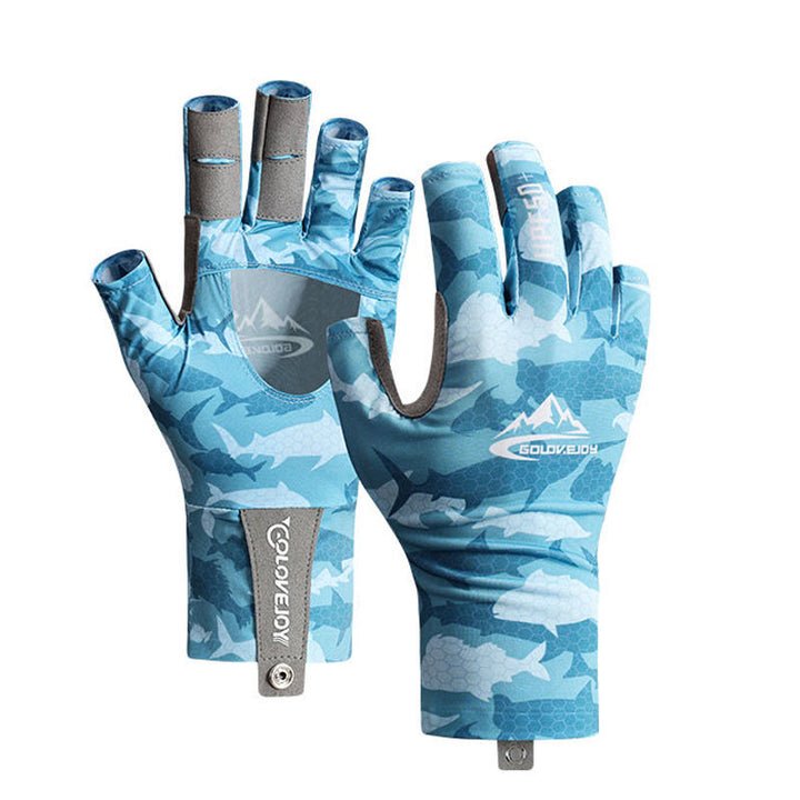 Outdoor Fishing UV Protective Half Finger Ice Silk Fabric Gloves - Blue - XL - image 10