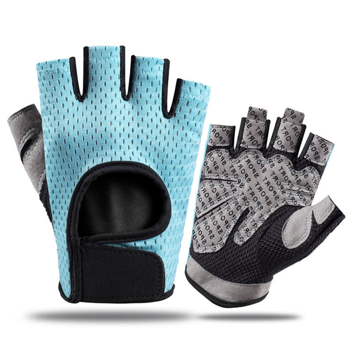 Breathable Lightweight Cycling Lifting Fingerless Gym Gloves - Blue - XL - image 13