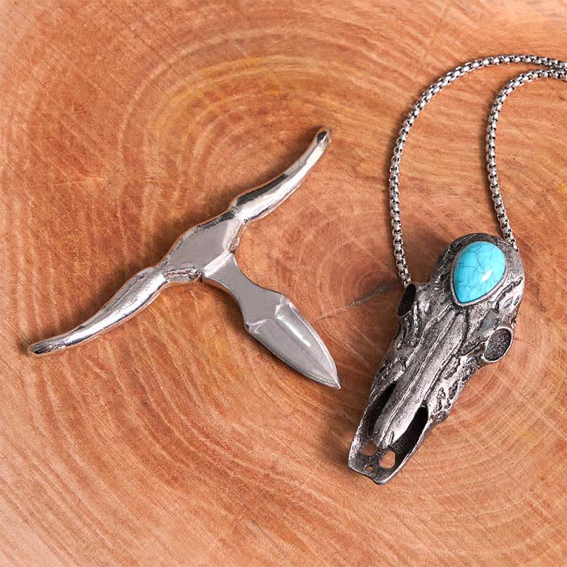 Longhorn Skull Turquoise EDC Tool Multi-function Pendant Belt Buckle