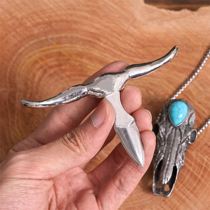 Longhorn Skull Turquoise EDC Tool Multi-function Pendant Belt Buckle