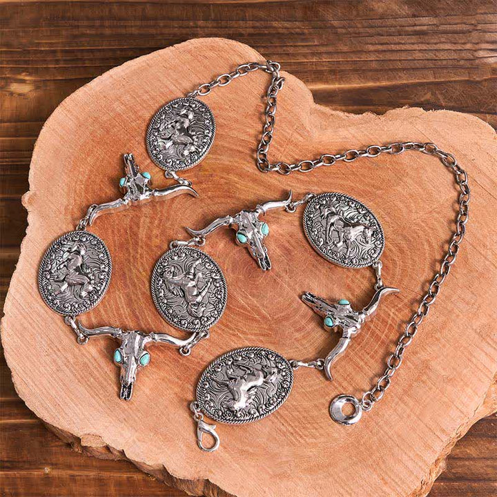 Women's Bull Head Faux Turquoise Western Concho Belt Waist Chain