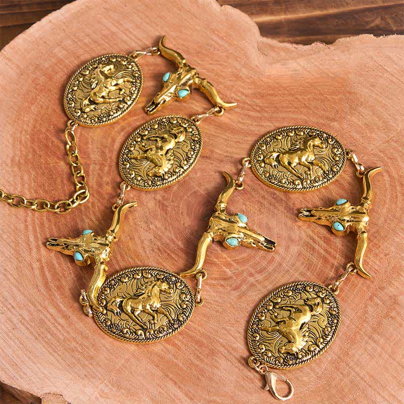 Women's Bull Head Faux Turquoise Western Concho Belt Waist Chain