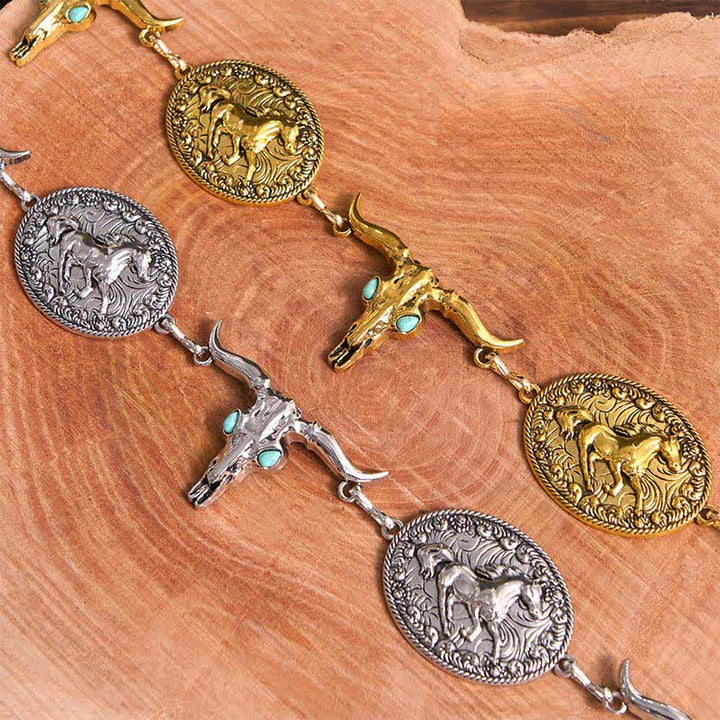 Women's Bull Head Faux Turquoise Western Concho Belt Waist Chain