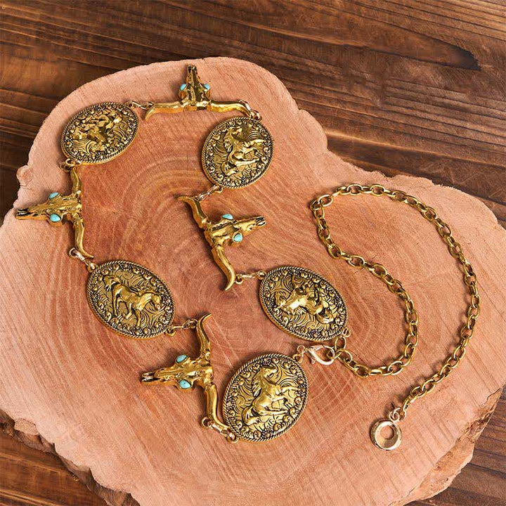 Women's Bull Head Faux Turquoise Western Concho Belt Waist Chain - image 4