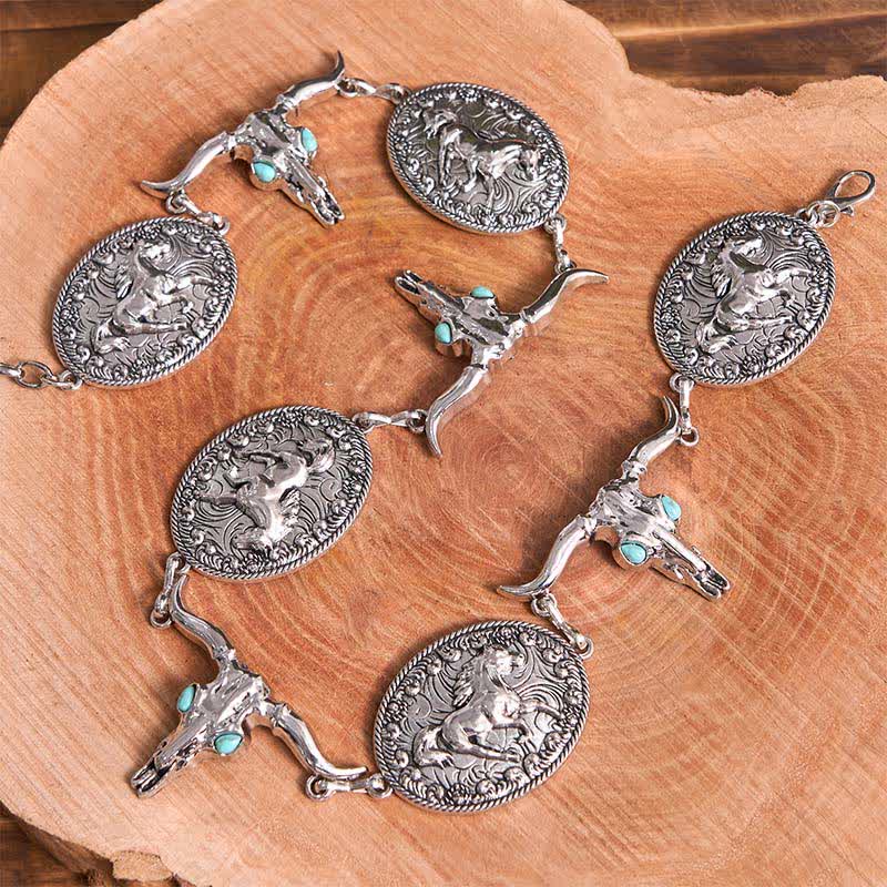 Women's Bull Head Faux Turquoise Western Concho Belt Waist Chain