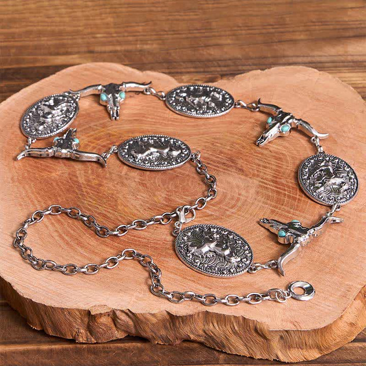 Women's Bull Head Faux Turquoise Western Concho Belt Waist Chain - image 9