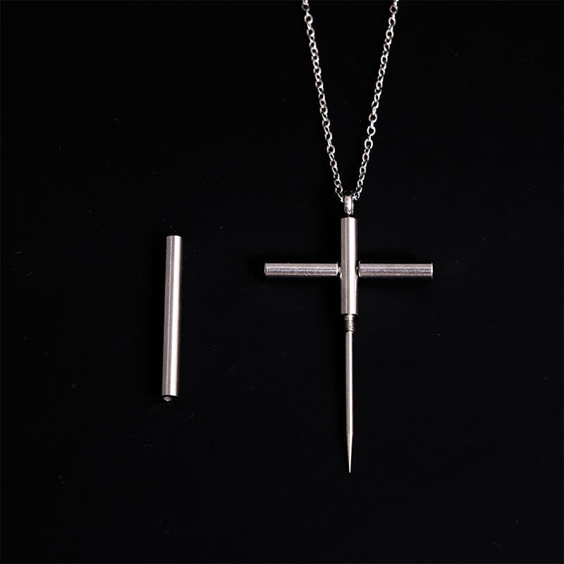 Edc Toothpick Portable Gadget Cross Pendant Necklace