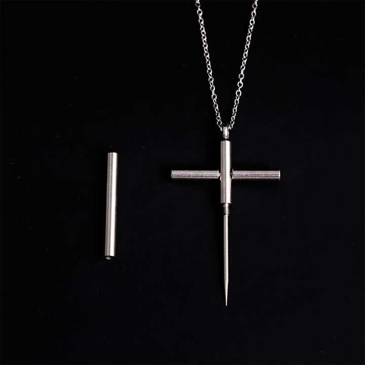 Edc Toothpick Portable Gadget Cross Pendant Necklace