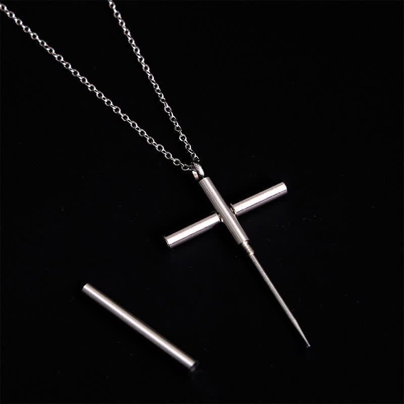 Edc Toothpick Portable Gadget Cross Pendant Necklace