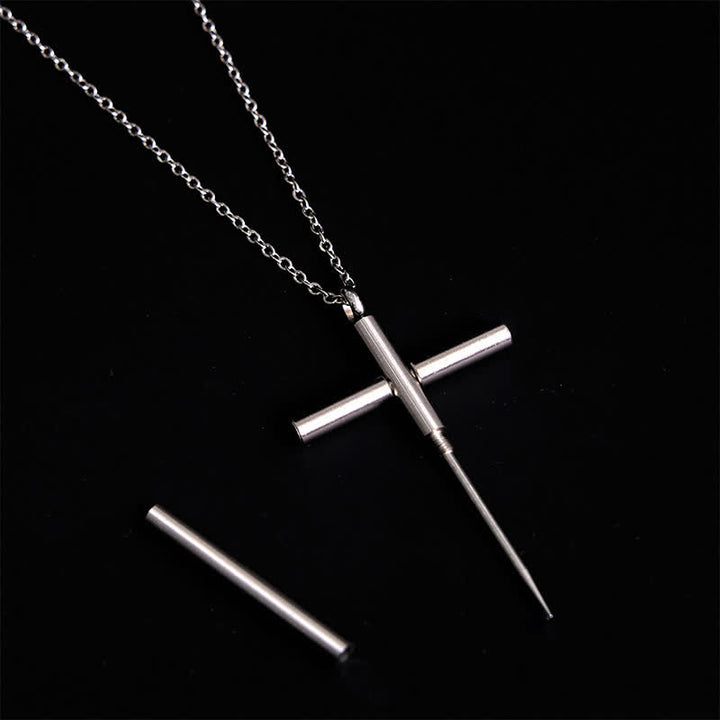 Edc Toothpick Portable Gadget Cross Pendant Necklace - image 5