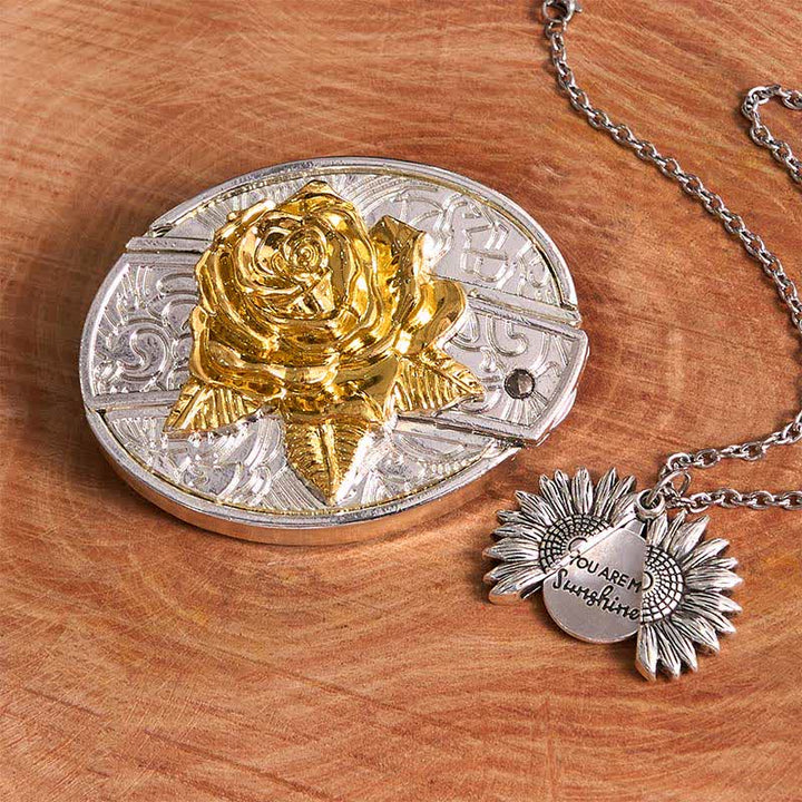 Gold & Silver DIY Rose Hidden Knife Belt Buckle Sunflower Necklace Bundle Set - Gold & Silver - Without Belt - Not Include Belt - image 12