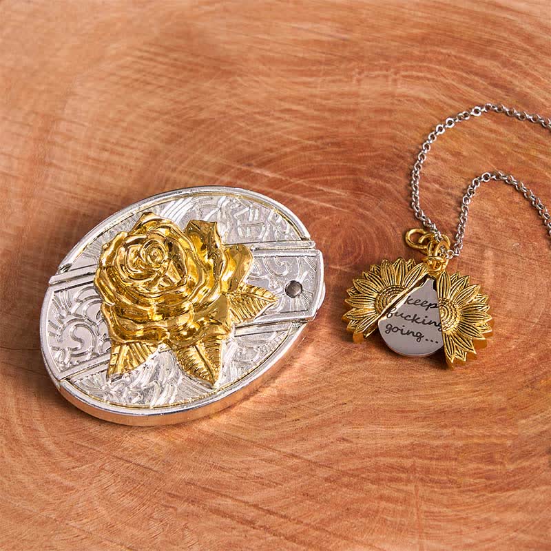 Gold & Silver DIY Rose Hidden Knife Belt Buckle Sunflower Necklace Bundle Set - Gold & Gold - Without Belt - Not Include Belt - image 1