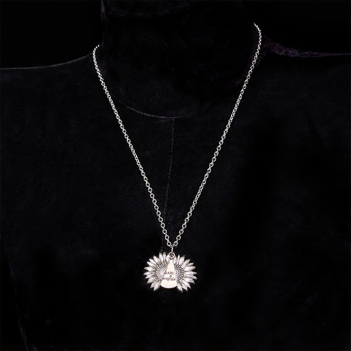 Silver DIY Rose Hidden Knife Belt Buckle Sunflower Necklace Bundle Set