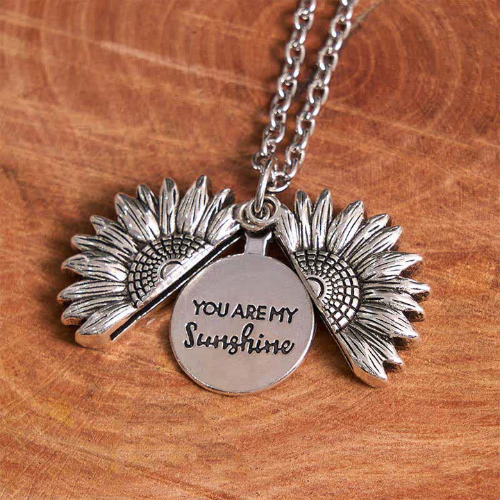 Silver DIY Sunflower Theme Hidden Knife Belt Buckle Necklace Bundle Set
