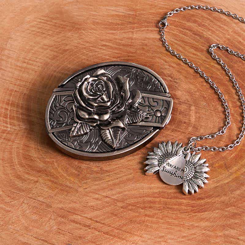 Silver DIY Rose Hidden Knife Belt Buckle Sunflower Necklace Bundle Set - Silver & Silver - Without Belt - Not Include Belt - image 1