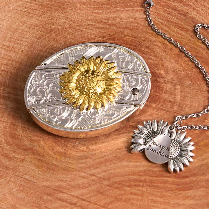 Gold & Silver DIY Sunflower Theme Hidden Knife Belt Buckle Necklace Bundle Set