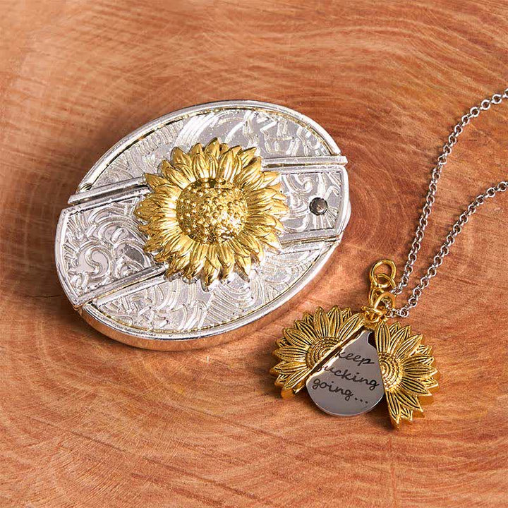 Gold & Silver DIY Sunflower Theme Hidden Knife Belt Buckle Necklace Bundle Set - Gold & Gold - Without Belt - Not Include Belt - image 1