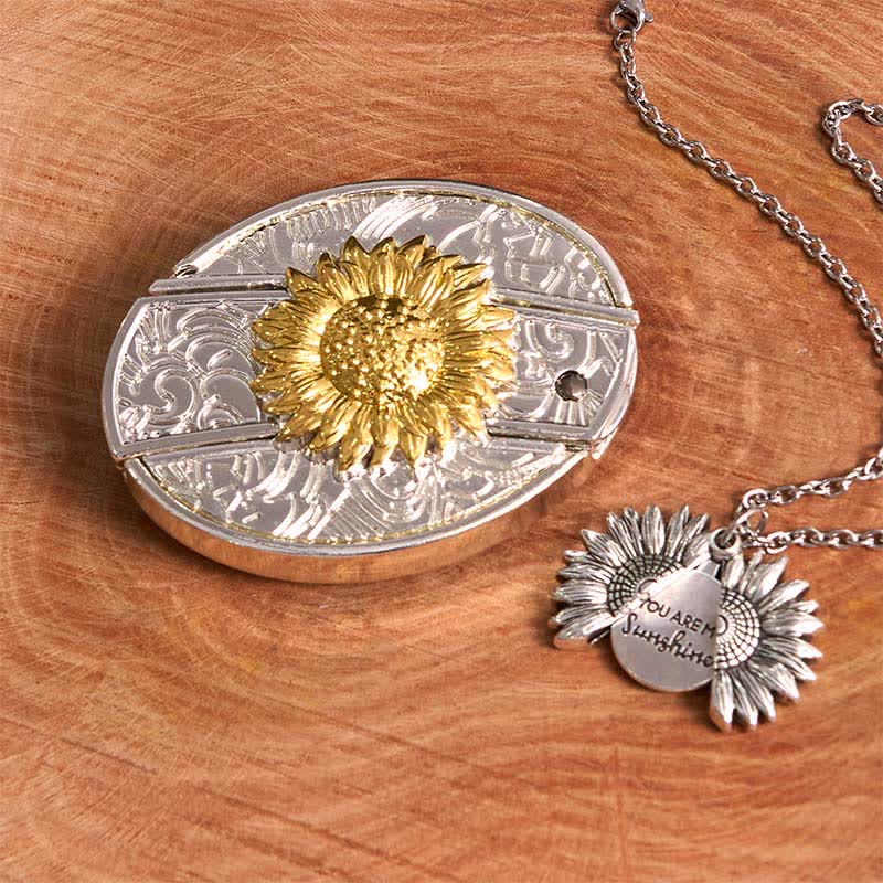 Gold & Silver DIY Sunflower Theme Hidden Knife Belt Buckle Necklace Bundle Set - Gold & Silver - Without Belt - Not Include Belt - image 12