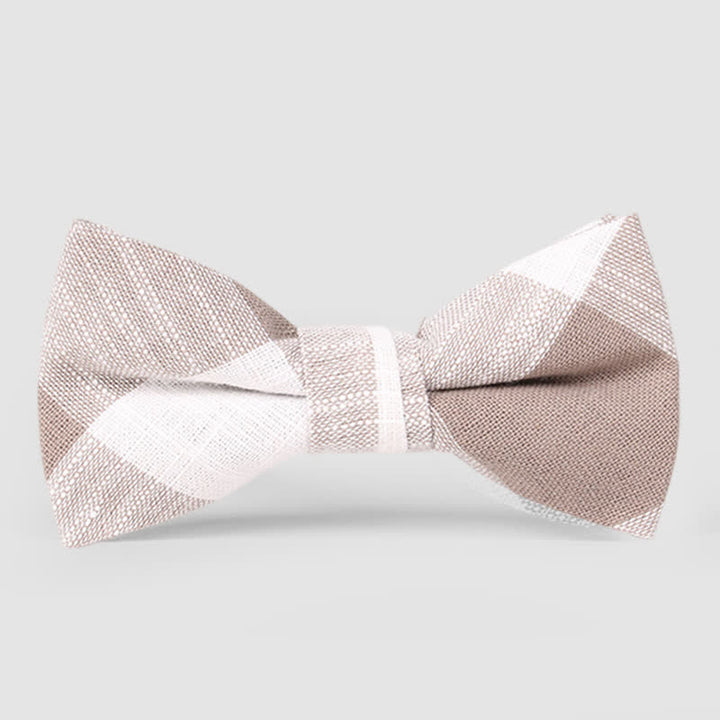 Men's Casual Classic Checked Striped Cotton Bow Tie - Khaki - image 8