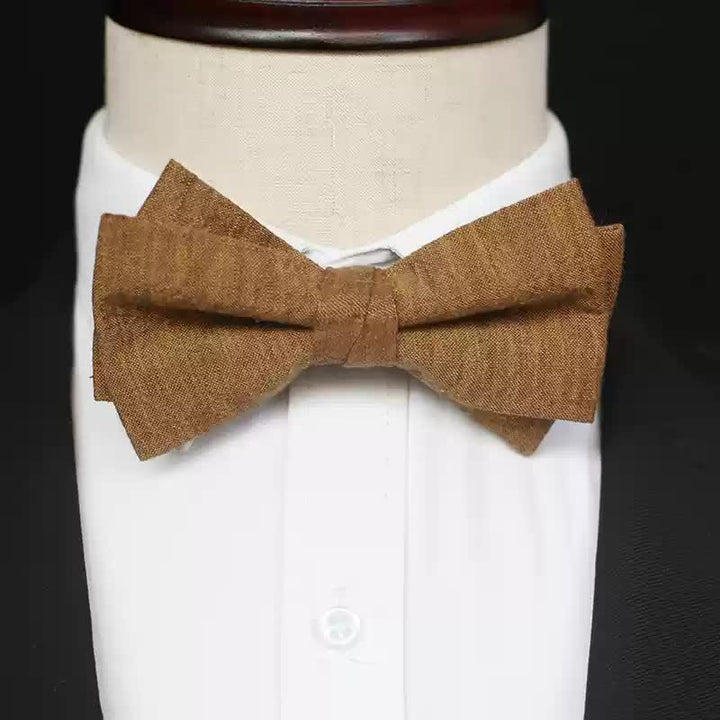 Men's Dark Goldenrod Solid Color Linen Bow Tie - Style #5 - image 10