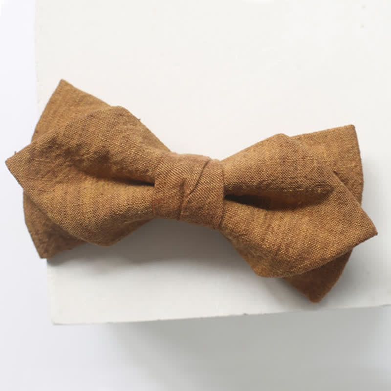 Men's Dark Goldenrod Solid Color Linen Bow Tie - image 9