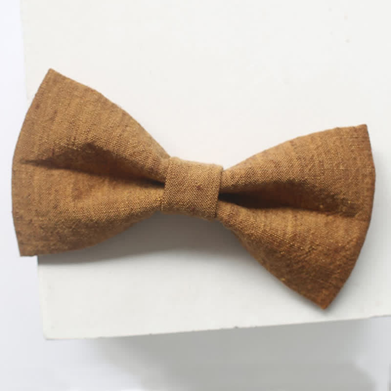 Men's Dark Goldenrod Solid Color Linen Bow Tie - image 3