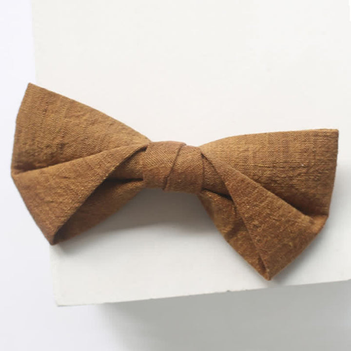 Men's Dark Goldenrod Solid Color Linen Bow Tie - image 5