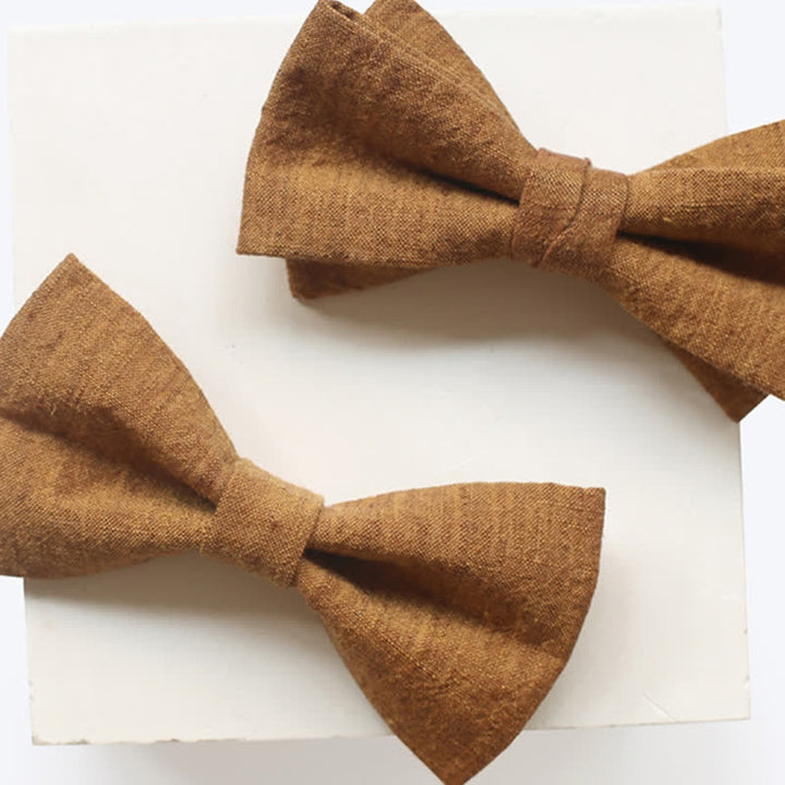 Men's Dark Goldenrod Solid Color Linen Bow Tie - image 1