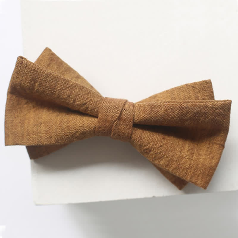 Men's Dark Goldenrod Solid Color Linen Bow Tie - image 7
