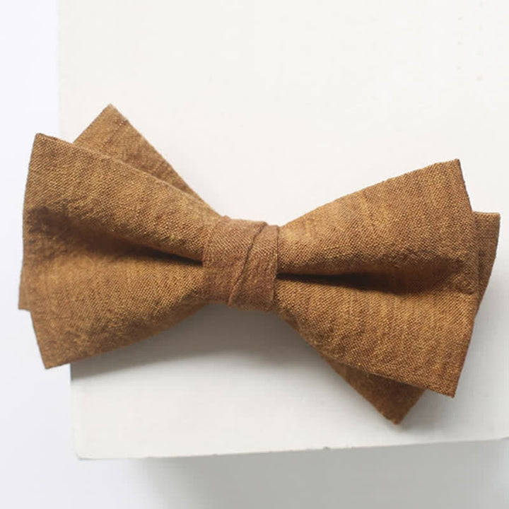 Men's Dark Goldenrod Solid Color Linen Bow Tie - image 11