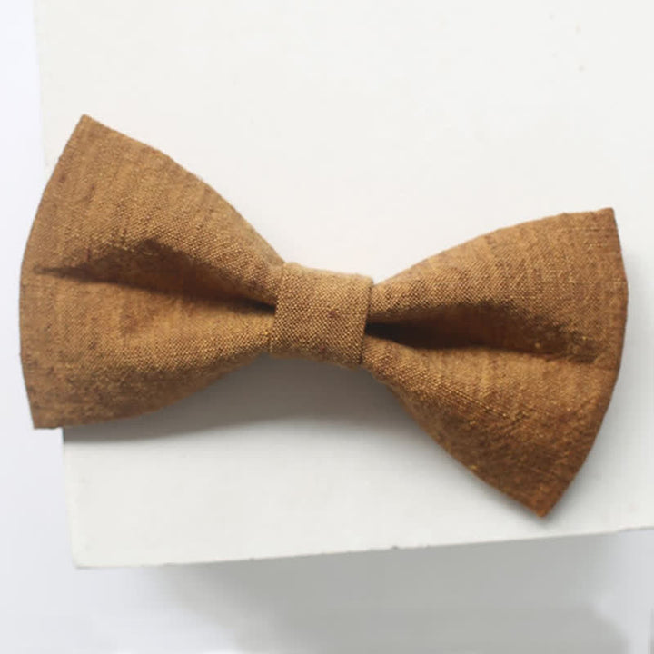 Men's Dark Goldenrod Solid Color Linen Bow Tie - image 3