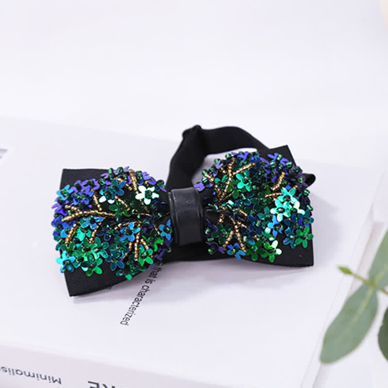 Shimmering Green & Blue Flower Shape Sequins Bow Tie - image 1