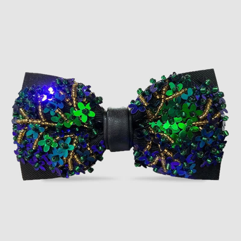 Shimmering Green & Blue Flower Shape Sequins Bow Tie - Green & Blue - image 0