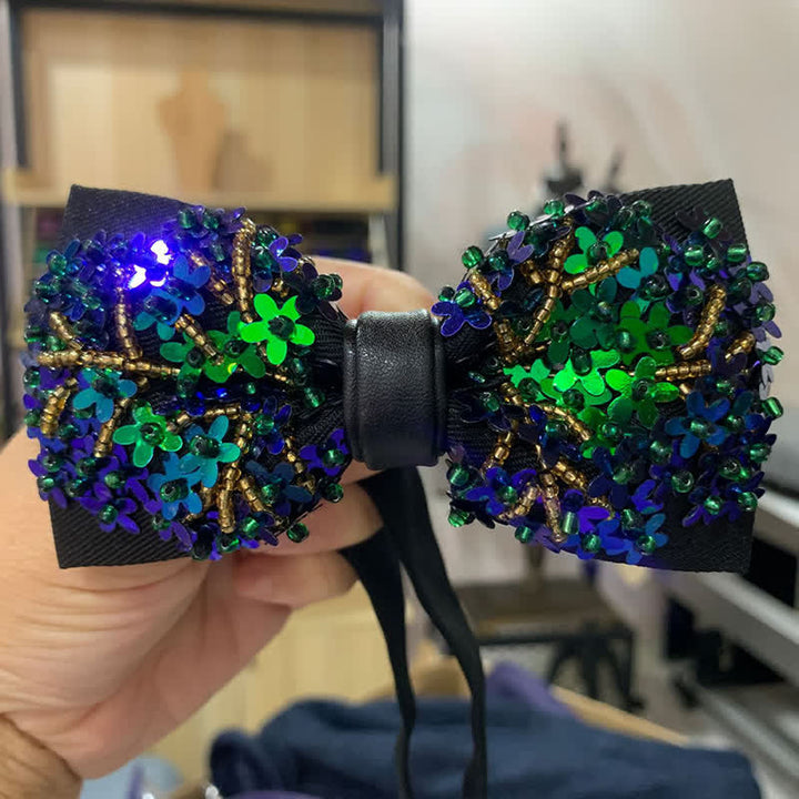 Shimmering Green & Blue Flower Shape Sequins Bow Tie - image 3