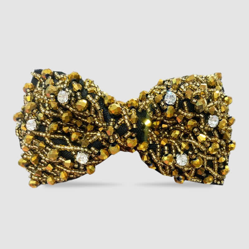 Rhinestone Crystal Embroidered Beaded Tubes Bow Tie - Yellow - image 0