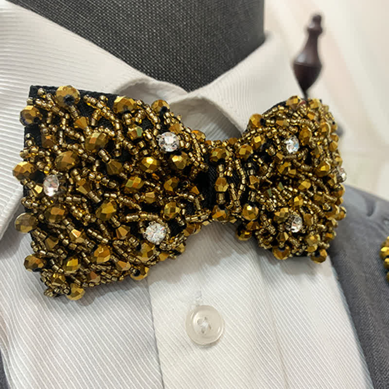 Rhinestone Crystal Embroidered Beaded Tubes Bow Tie - image 1