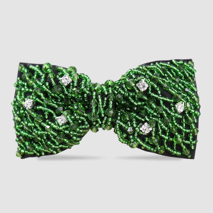 Rhinestone Crystal Embroidered Beaded Tubes Bow Tie - Green - image 3