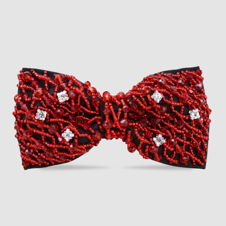 Rhinestone Crystal Embroidered Beaded Tubes Bow Tie - Red - image 2