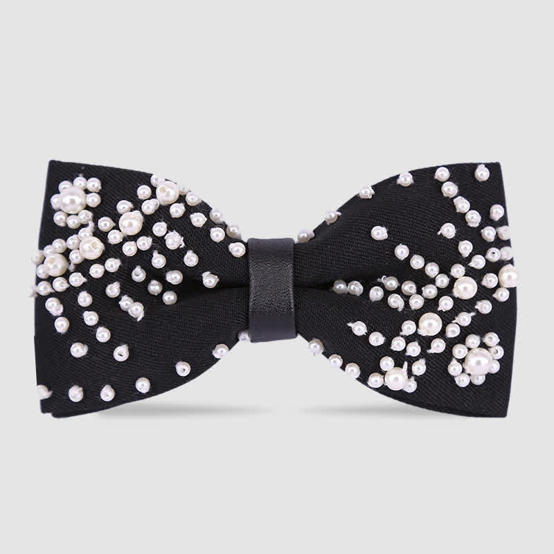 Elegant Hand-Embroidered Black & White Pearls Bow Tie - Style #1 - image 0