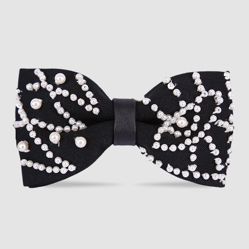 Elegant Hand-Embroidered Black & White Pearls Bow Tie - Style #6 - image 5