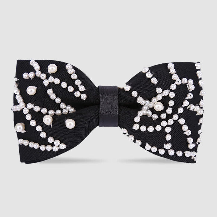 Elegant Hand-Embroidered Black & White Pearls Bow Tie - Style #6 - image 5