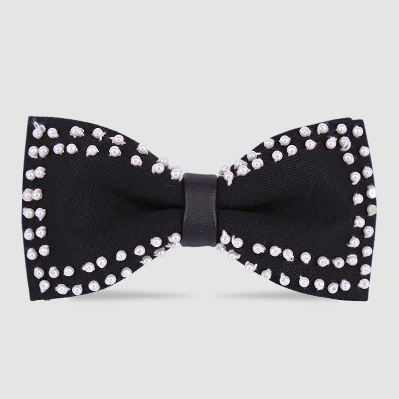 Elegant Hand-Embroidered Black & White Pearls Bow Tie - Style #3 - image 2