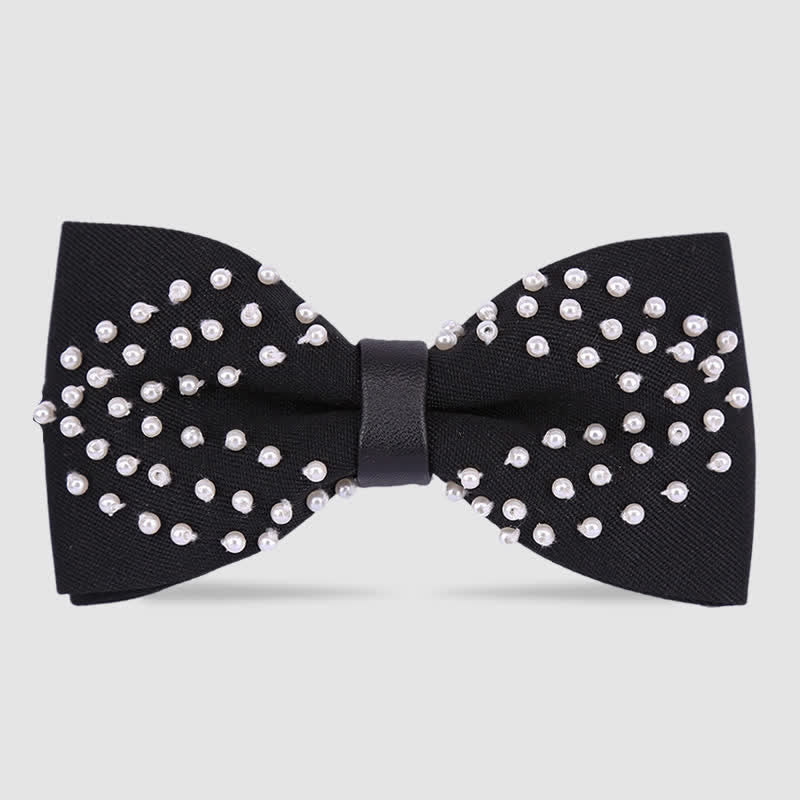Elegant Hand-Embroidered Black & White Pearls Bow Tie - Style #5 - image 4